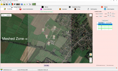 Facility overview with cavern contours and meshed area