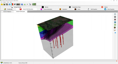 Cavern-field layout with complex layer structure and faults